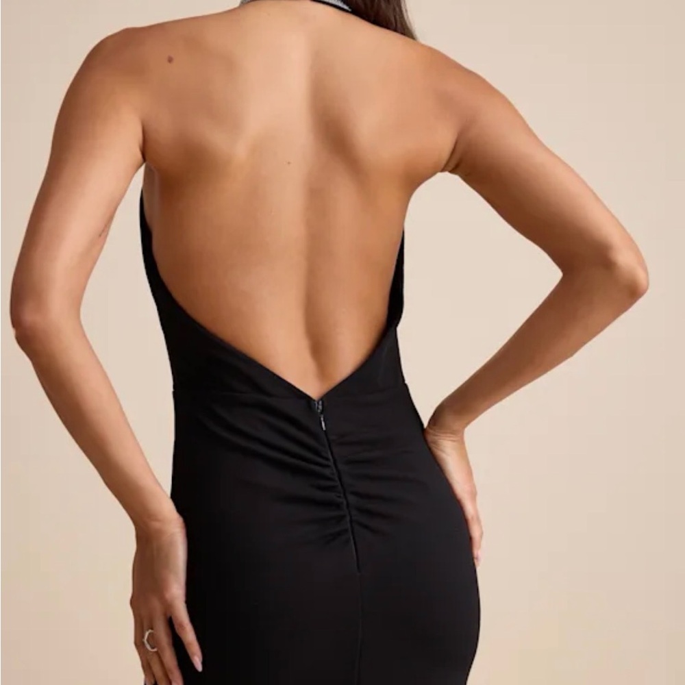 Lulu's Black Halter Maxi Dress with Embellished Collar - Picture 3 of 5